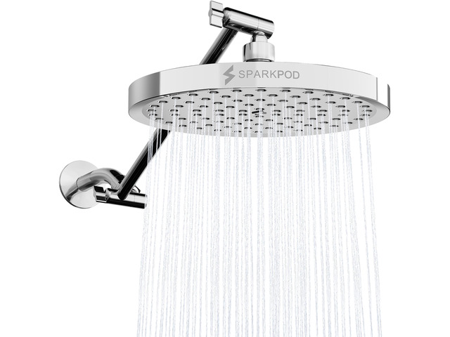 8' Round Rain Shower Head with 11' Shower Arm Shower Head & Extension Arm Combo, Height Adjustable, High Pressure Performance, Easy 1-Minute...