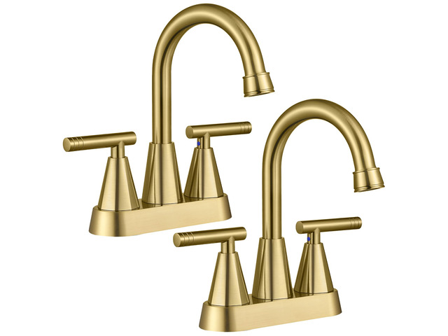 Brushed Gold Bathroom Faucets, Centerset Bathroom Sink Faucet, 2 Pack 4 Inch with Pop Up Drain and Supply Hoses, 2 Handle Stainless Steel Faucet...