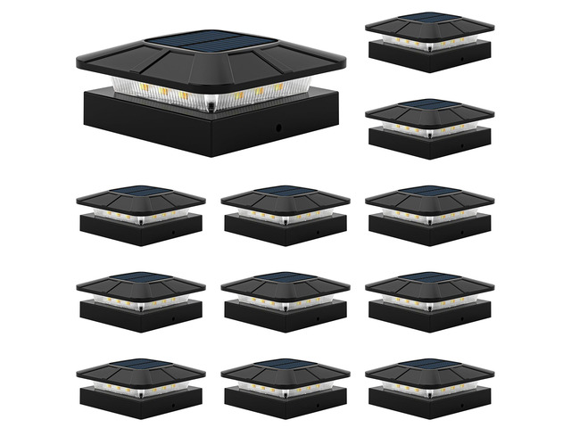 4x4 Solar Fence Post Cap Lights Outdoor Waterproof, 12 Pack, Black IP65,Solar Powered Deck Post Lights with 3 Color Modes Auto On/Off, Garden,...
