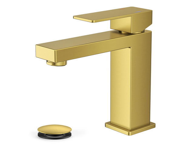 Bathroom Faucet 1 Hole, Single Handle Vanity Faucets Brushed Gold For 1 or 3 Hole 4 Inch Centerset Sink, with Pop-up Drain, NSF61 Certificate,...