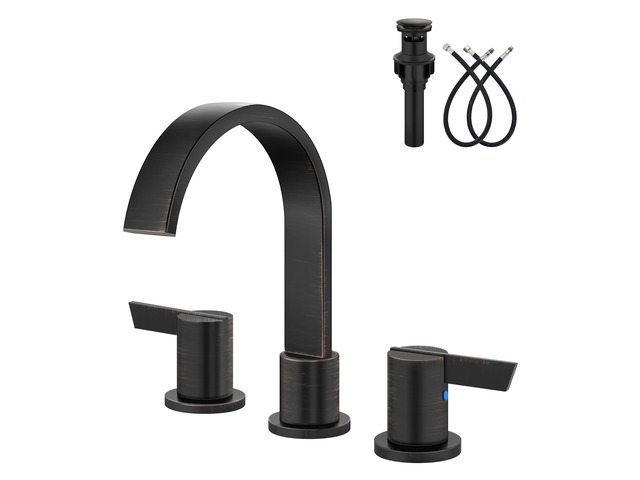 Bronze 3 Hole Bathroom Faucet,8' Widespread Vanity Faucet 2 Handle Waterfall Bathroom Sink Faucet with Pop-Up Drain,Supply Lines,360° Swivel...