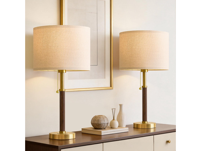 Wood Table Lamps 22' Mid Century Modern Lamps for Bedroom Living Room Lamps Pull Chain Lamps Set of 2, Walnut Mcm Bedside Lamps for Night Stands,...
