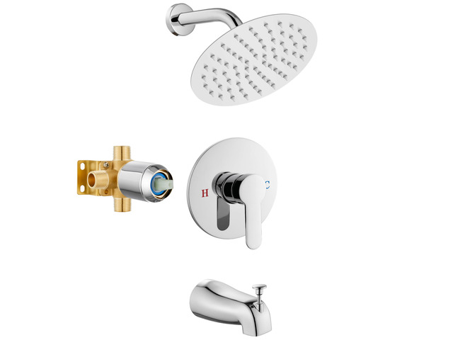Shower Faucet Set with Tub Spout,8' Bathtub Faucet-Chrome Polish Male Threads Rough-In Valve,Round Head Shower System,Tub and Shower Kit Set
