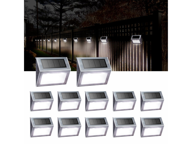 White Solar Lights for Deck Step Fence Post, SST Housing, 12 Pack white non-glare LED lamp, sturdy stainless steel casing, for deck, step, fence,...