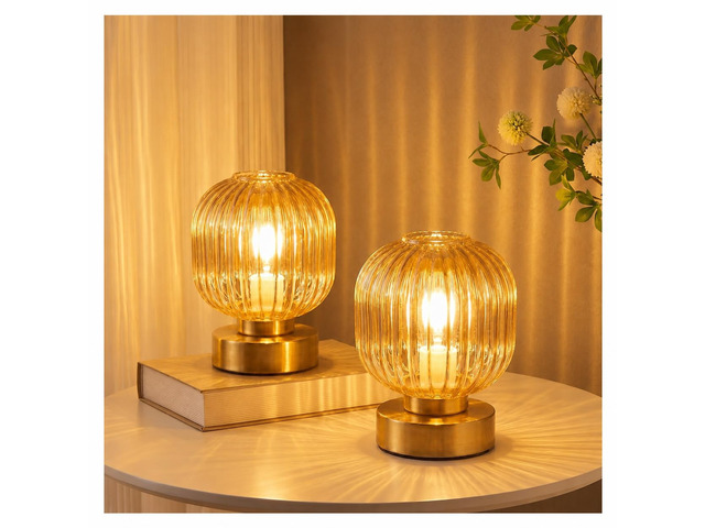Amber Touch Glass Table Lamp Set of 2, 3-Way Dimmable Bedside Lamps, Vintage Mid-Century Modern Nightstand Lamps for Bedroom and Living Room,...