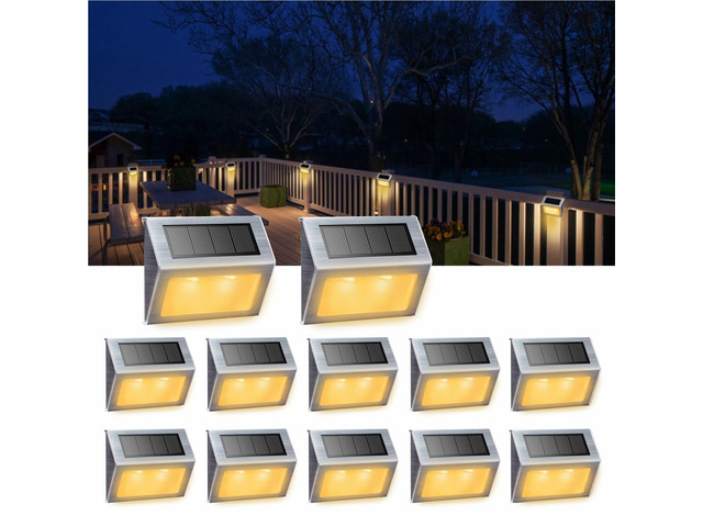 Warm White Solar Lights for Deck Step Fence Post, SST Housing, 12 Pack Soft warm non-glare LED, sturdy stainless steel casing, outdoor use,...