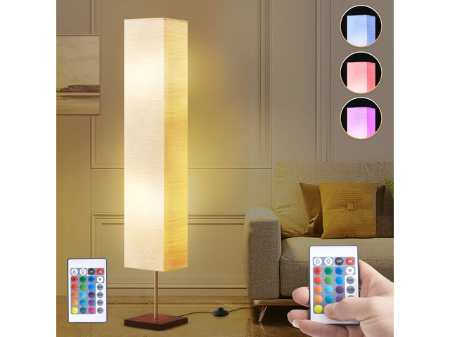 RGBW Color Temperature Adjustable Floor Lamp, Standing Lamp for Living Room Corner Cozy Lamp for Bedroom Column Tall Lamp with Wood Base(Bulbs...