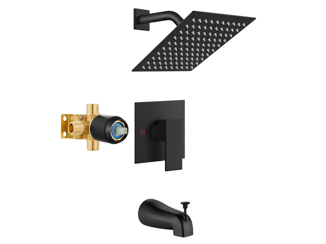 8 Inch Shower Faucet Set,Bathtub Faucet Kit,Matte Black Shower Tub Faucet Set,Male Threads Rough-In Valve,Square Head Shower System