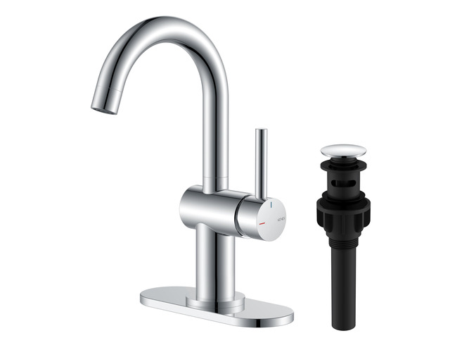 Polished Chrome Bathroom Faucets Single Handle, 1 Hole Vanity Faucet Bathroom Sink Faucet with Pop Up Drain & 6 Inch Deck Plate, Lead-Free cUPC &...