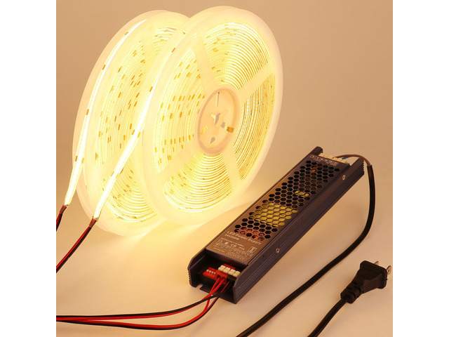 24V Outdoor COB LED Strip Lights Waterproof 65.6ft with Power Supply 3000K Warm White LED Tape Light Cuttable Adhesive CRI 93 160W for Bedroom...