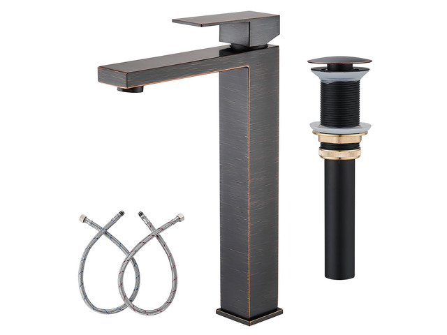 Vessel Sink Faucet, Oil Rubbed Bronze 1 Hole Single Handle Faucets Tall Modern Utility Rv Laundry Bath Restroom Mixer Tap with Metal Pop Up Drain...