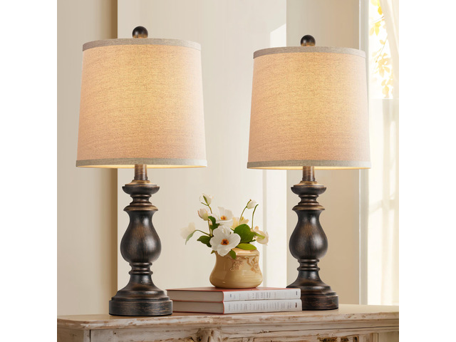 Traditional Table Lamp Set of 2, Rustic Farmhouse Table Lamps for Living Room Bedroom, 22' Bedside Desk Lamps Vintage Nightstand Lamps with Linen...