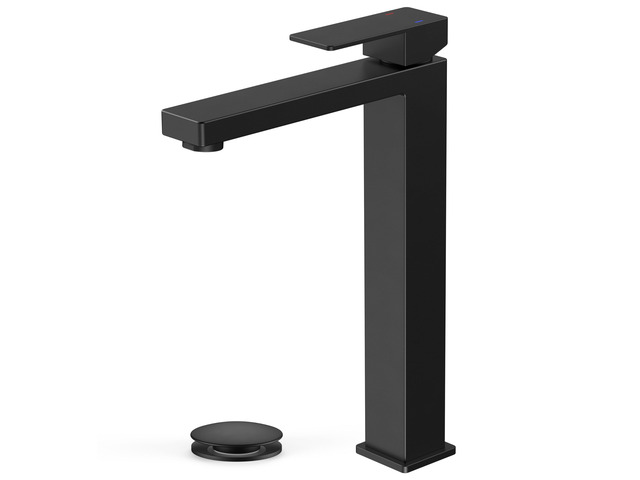 Vessel Sink Faucet Single Hole, Matte Black Tall Bathroom Faucets For 1 or 3 Hole 4 Inch Centerset Sink, with Pop-up Drain, NSF61 Certificate,...
