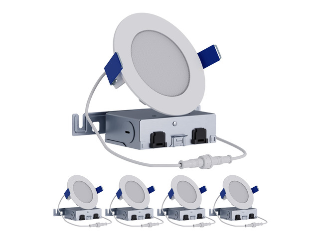HLB Canless LED Recessed Lighting 4 inch 5CCT Lumen Select 4PK wafer light, IC rated, AIR-TITE, wet rated for soffit /shower light, 700/850/1000lm,...