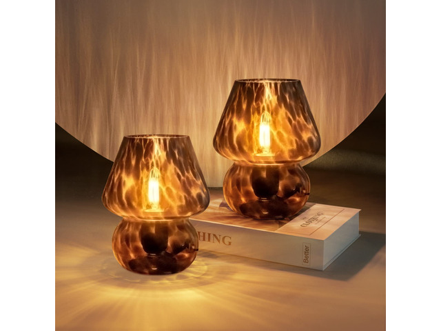 Mushroom Lamp Small Vintage Table Lamp for Bedroom Set of 2, Nightstand Bedside Lamp Translucent Glass Dimmable, Murano Aesthetic Home Decor for...