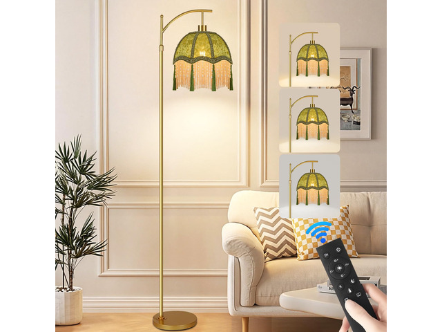Vintage Floor Lamps for Living Room Boho Rustic Floor Lamp with Remote Control & 3 Color Temperature,Dimmable Gold Floor Lamp Mid Century Modern...