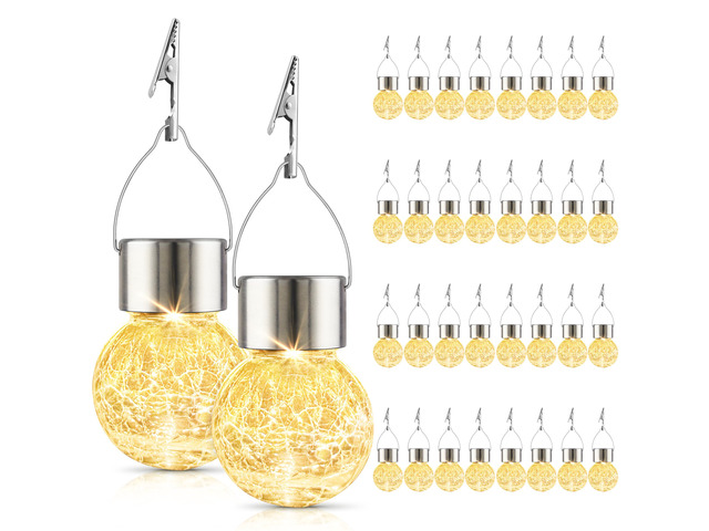 Solar Lights Outdoor Decorative 32 Pack, Hanging Solar Garden Lights Waterproof, Solar Powered Globe Lantern Cracked Glass Ball Lights for Yard...