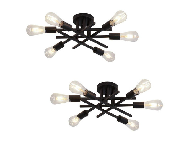 6-Lights Semi Flush Mount Ceiling Light Fixture 2-Pack Black Vintage Matte Sputnik Chandelier Ceiling Lamp for Farmhouse Dining Room Living Room...