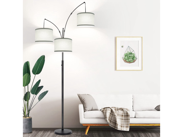 Dimmable Floor Lamp - 3 Lights Arc Floor Lamps for Living Room, 1000LM Modern Tall Standing Lamp With Gray Shades & Heavy Base, Mid Century Tree...