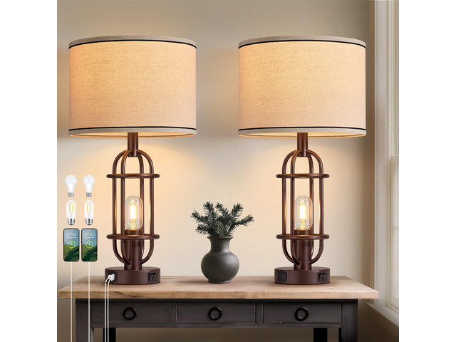 Farmhouse Table Lamps for Living Room Set of 2, Oil Rubbed Bronze Vintage Table Lamps for Bedroom, Bedside Lamps for Night Stands, Foyer, Dual...