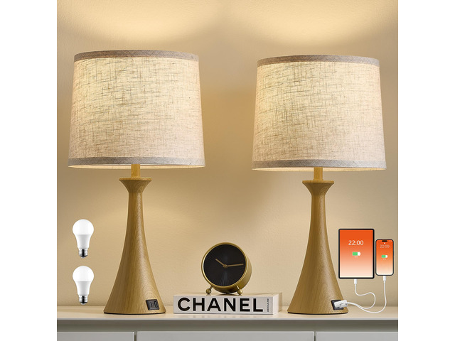 Touch Table Lamps Set of 2, 21' Bedside Lamps with USB C+A 3 Way Dimmable Nightstand Lamps with Linen Shades, 2 LED Bulbs Included, Touch Lamp for...