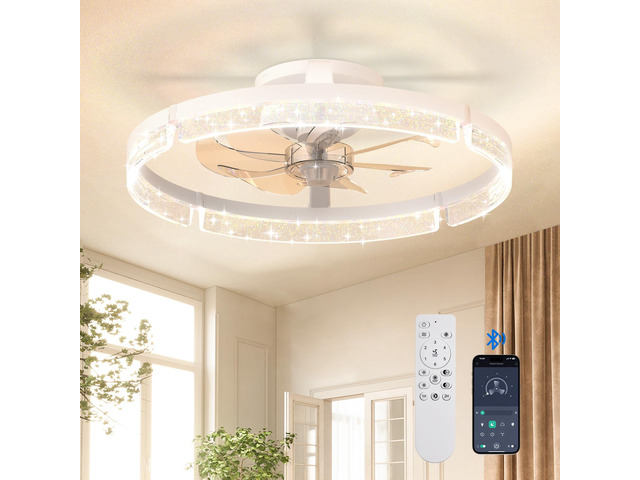 20' Ceiling Fans with Lights and Remote, Low Profile Fandelier 3000-6000K Dimmable LED, 6 Speeds, Reversible DC Motor, App Control, Memory...