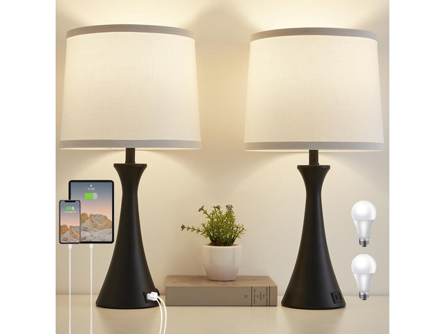 Touch Table Lamps Set of 2, 21' Bedside Lamps with USB C+A 3 Way Dimmable Nightstand Lamps with Linen Shades, 2 LED Bulbs Included, Touch Lamp for...