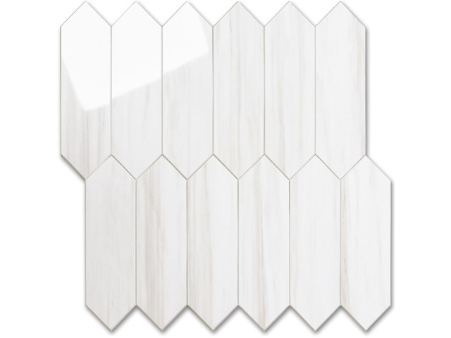 Glossy Dolomite White Backsplash Tile Peel and Stick, 12.8 x 12.8 Inch 10 Sheets Long Hexagon PVC Self Adhesive Mosaic Wall Tiles Stick on...