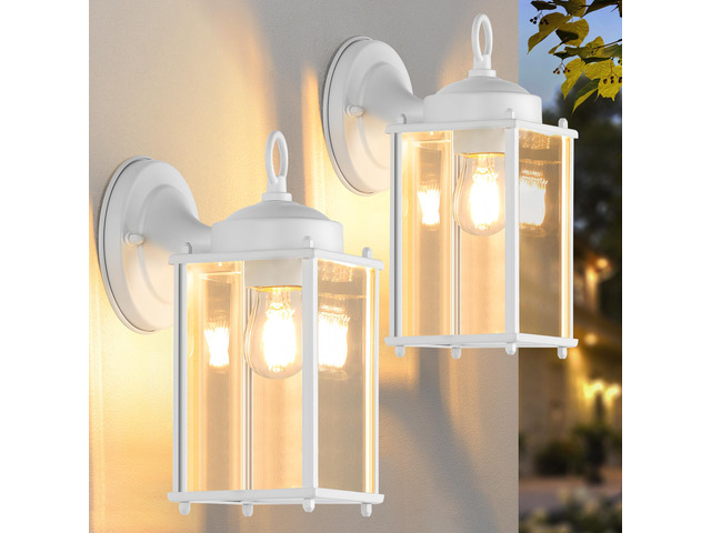 Large Outdoor Wall Lantern, Exterior Waterproof Wall Sconce Light Fixtures, White Front Door Lighting with Clear Beveled Glass, Anti-Rust E26...