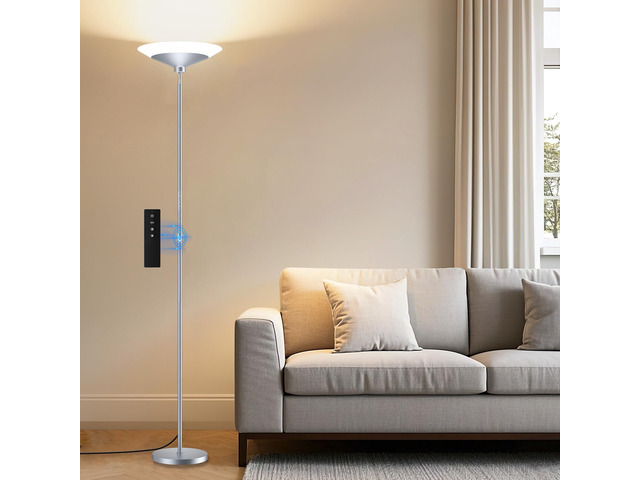 Silver Torchiere Floor Lamp - 30W Dimmable LED Standing Lamp with Remote/Button Control, 1800Lm, 3000-6500K, 72in Bright Standing Pole Light for...