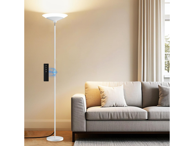 White Torchiere Floor Lamp - 30W Dimmable LED Standing Lamp with Remote/Button Control, 1800Lm, 3000-6500K, 72in Bright Standing Pole Light for...