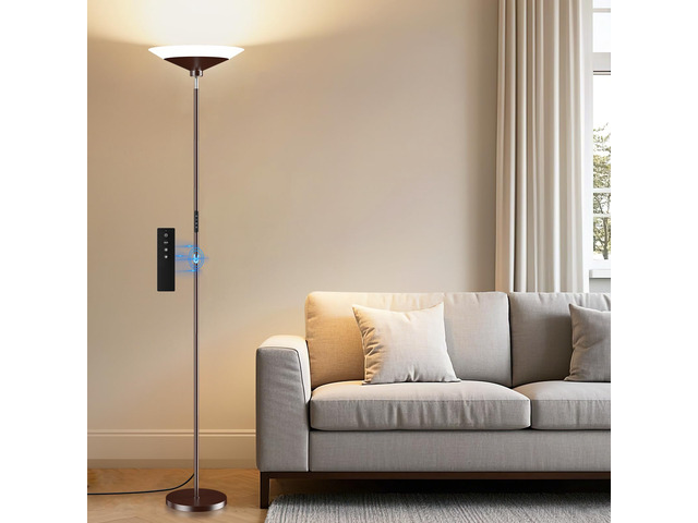 Brown Torchiere Floor Lamp - 30W Dimmable LED Standing Lamp with Remote, 4 Color Temps, Stepless Dimming, 3000-6500K, 1800LM, 72in Tall Floor Light...