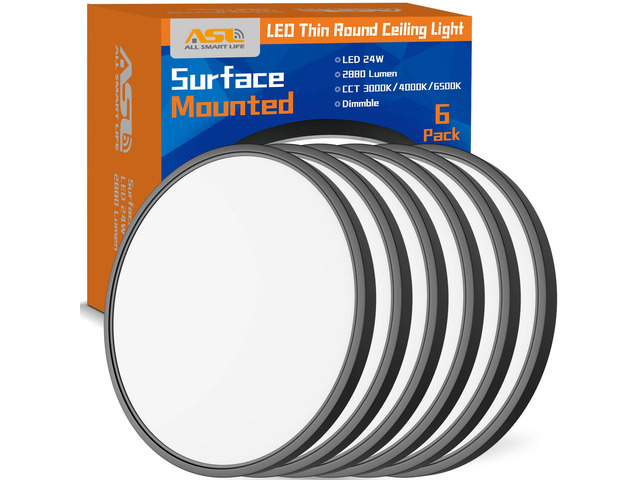 Led Flush Mount Ceiling Light, 6 Pack 24W 12inch Round Led Surface Mount Light, Close to Ceiling Light Fixtures for Bedroom, Bathroom, Laundry...