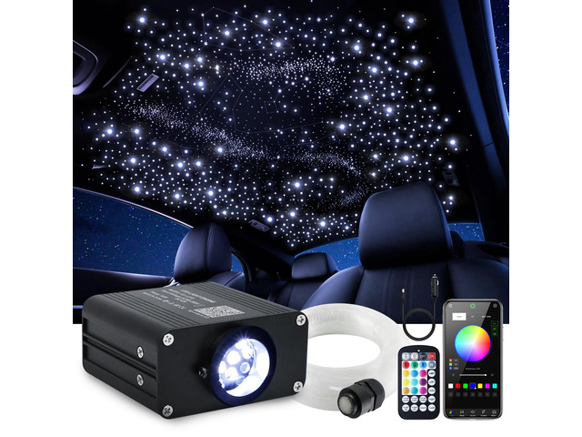 16W Car Home Starlight Headliner Kit, Twinkle & Sound Activate RGBW Fiber Optic Lights with APP & Remote Control, Star Lights for Ceiling...