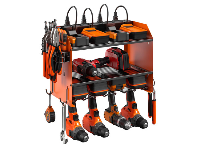 Wall Mount Modular Tool Charging Organizer, Orange, 1 Pack, 3 Tier. Drill Battery Storage Rack with Hooks, Garage Workshop, Gifts for Men, Dad,...