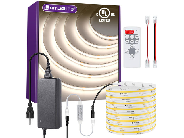 COB LED Strip Lights Kit White 4000K with Remote, 16.4ft 24V Tape UL Listed, Dimmable Light with Power Supply, 2560 LEDs, 350+ lm/ft, Neutral...