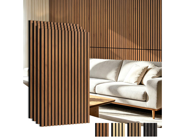 47 x 23.6 Inch Acoustic Wood Slat Design Wall Panels, 4-Pack, Walnut Lightweight, Noise Reduction, Crack Resistant, Sustainable, Easy Installation,...