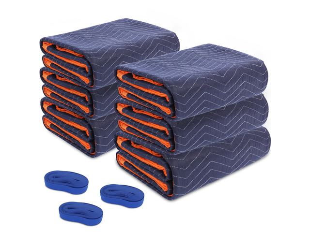 6Pk Heavy-Duty Moving Blankets 72x80in with 3 Large Rubber Band