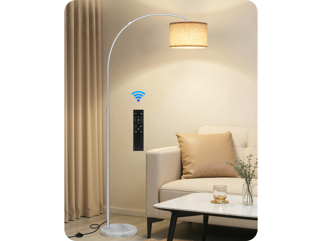 75' Silver Arc Floor Lamp with Marble Base and Adjustable Height, Rotating Hanging Shade, Dimmable Floor Lamp for Living Room with Remote and Foot...
