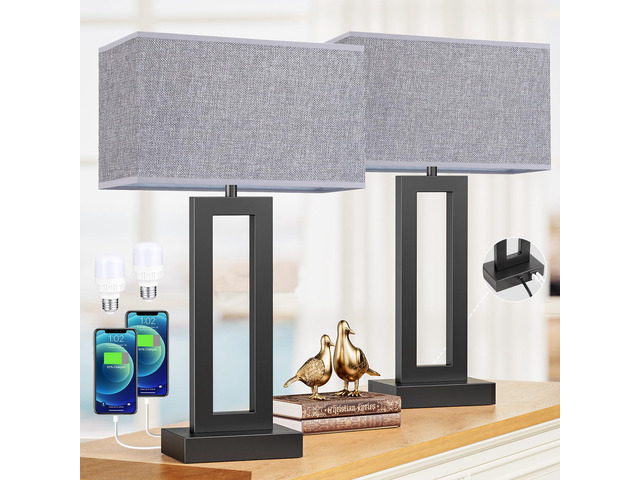 22' Tall Living Room Lamps for Night Stands - Touch Bedside Lamp with USB C+A, 3 Way Dimmable Bedroom Lamps for End Tables Set of 2, Modern Night...