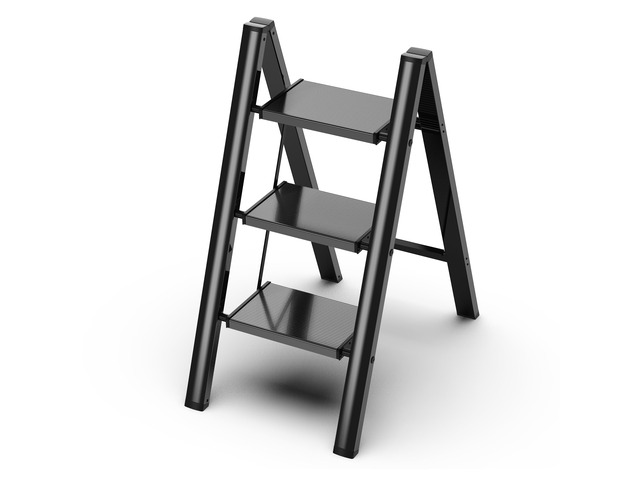 3 Step Ladder, Foldable Aluminum Step Stool with Anti-Slip Pedal Lightweight yet Sturdy, Portable, Non Slip Feet, 300Lbs Capacity, Elegant Look,...