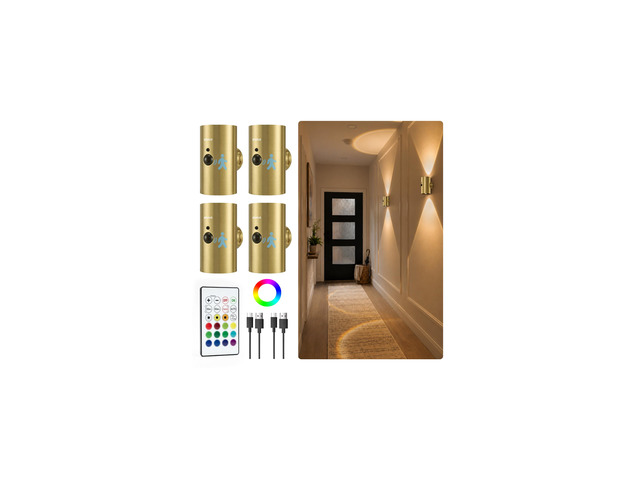 Motion Sensor Wall Sconces, Gold Rechargeable Wall Decor 3CCT & RGB, No Drill Mount, Remote, Magnetic, Ambient for Living Room, Bedroom, Hallway -...