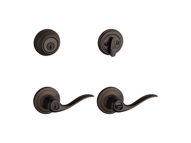991 Tustin Entry Lever and Single Cylinder Deadbolt Combo Pack featuring SmartKey in Venetian Bronze (99910-041)