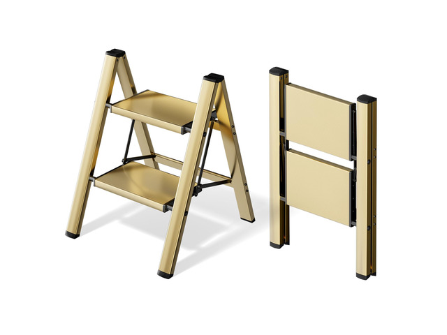 Aluminum Step Stool Foldable,2 Step Ladder (Gold) Lightweight Portable step ladder with Anti-Slip Wide Pedal,330lbs Capacity Ladder for...