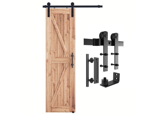 4 FT Heavy Duty Sturdy Sliding Barn Door Hardware Kit, Black (Whole Set Includes 1x Pull Handle Set & 1x Floor Guide) Fit 24' Wide Door Panel (I...