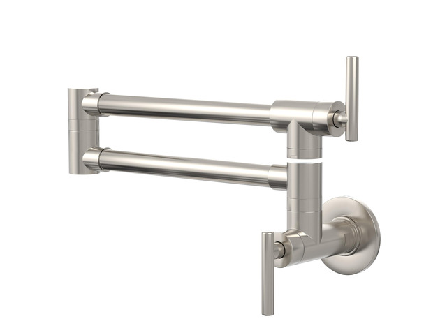 Pot Filler Brushed Nickel Kitchen Stove Faucet 26.6 inch Pot Filler Faucet Wall Mount with Double Joint Swing Arm Two Handles NPT