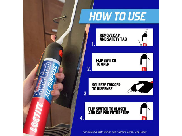 Power Grab Express All Purpose Construction Adhesive, 7.5 fl oz, 9 Pressure Pack - Versatile Construction Glue for Cement, Tile, Wall & More
