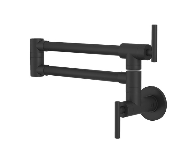 Pot Filler Matte Black Kitchen Stove Faucet 26.6 inch Pot Filler Faucet Wall Mount with Double Joint Swing Arm Two Handles NPT