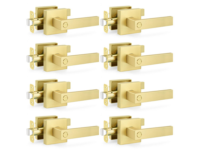 8 Pack Gold Door Handles Interior Bedroom Door Lock, Privacy Keyless Door Knobs with Lock, Heavy Duty Zinc Alloy Door Lockset for Bedrooms...