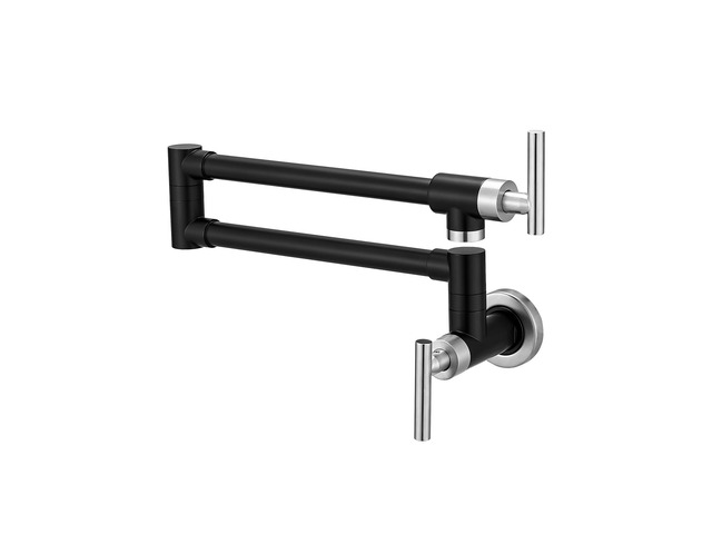 Pot Filler Black and Nickel Kitchen Stove Faucet 26.6 inch Pot Filler Faucet Wall Mount with Double Joint Swing Arm Two Handles NPT